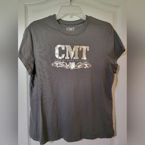 CMT Silver Foil T-Shirt XXL (19) New Cap Sleeve Country Girl Music 100% Cotton